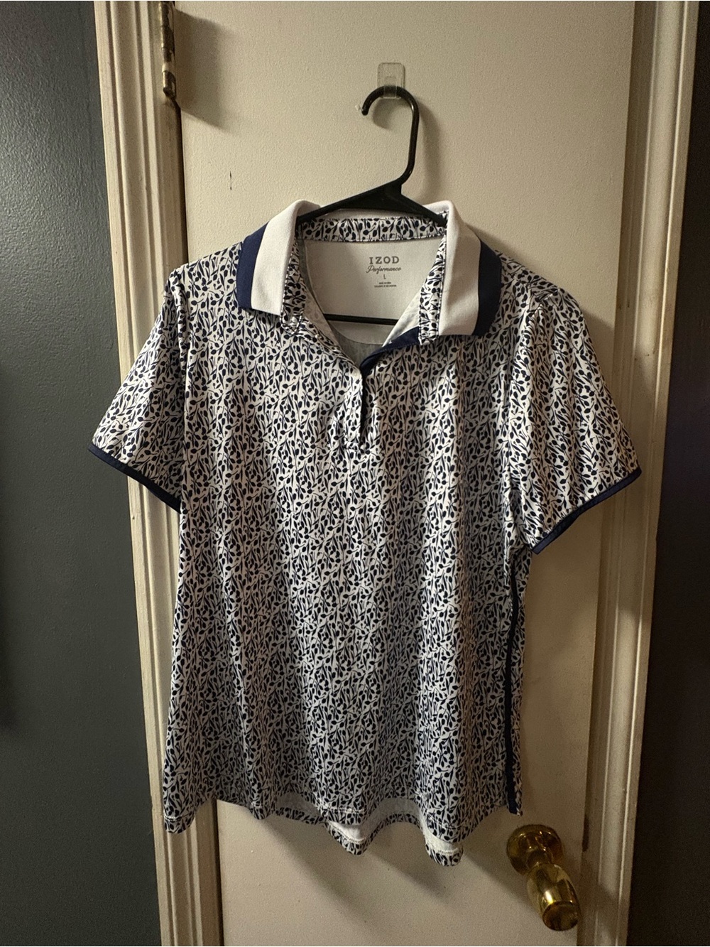 Izod White and Navy All-Over Print Polo golf shirt